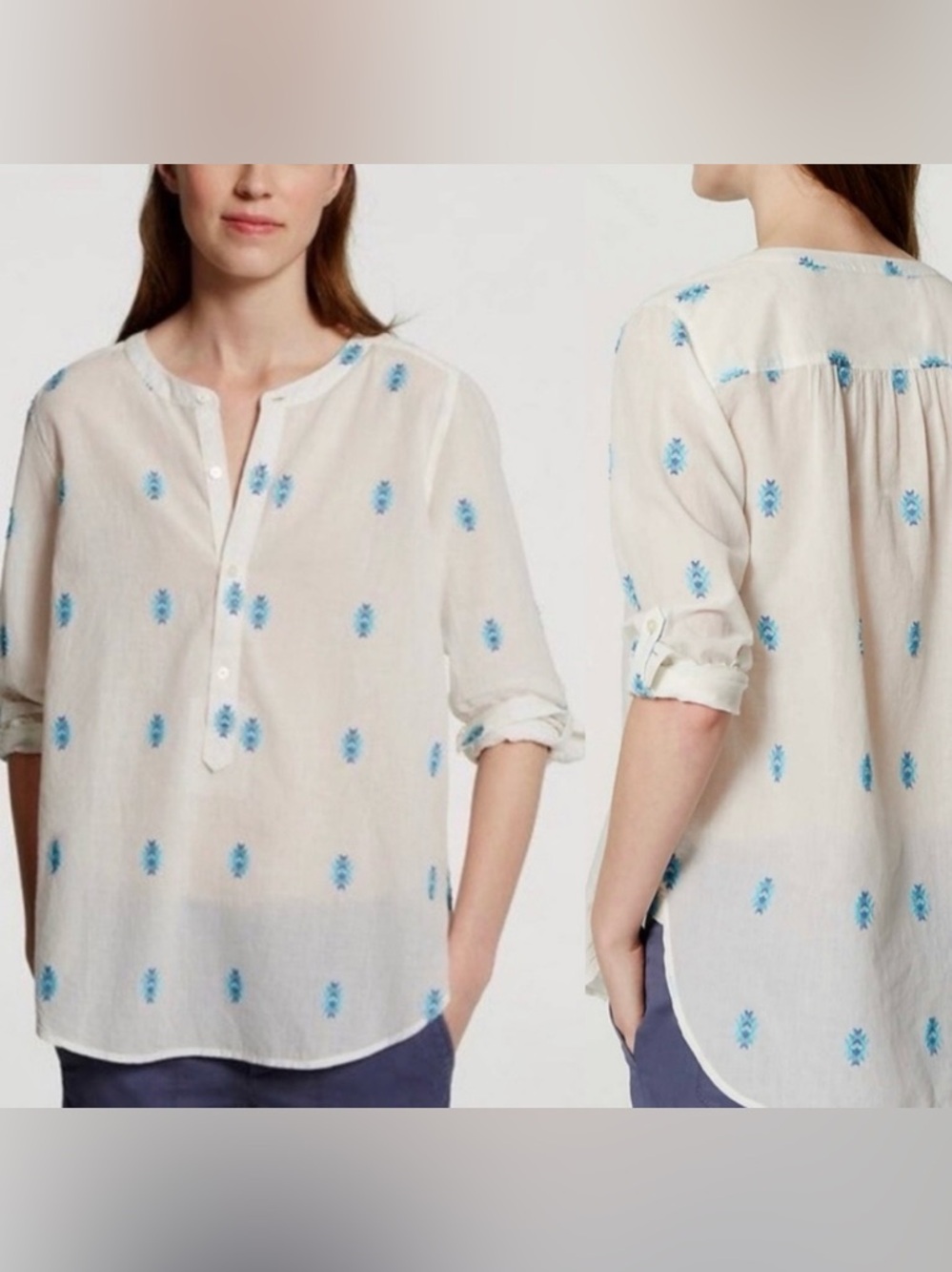 Ann Taylor Loft Softened Shirt Desert Henley White Small